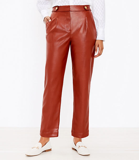 Loft Button Tab Slim Pants in Faux Leather