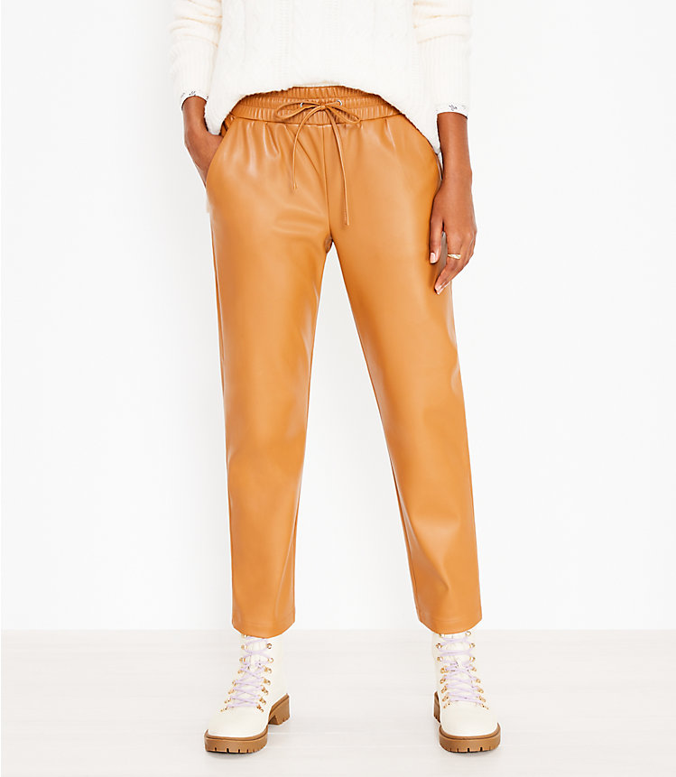 Petite Pull On Slim Pants in Faux Leather image number 0