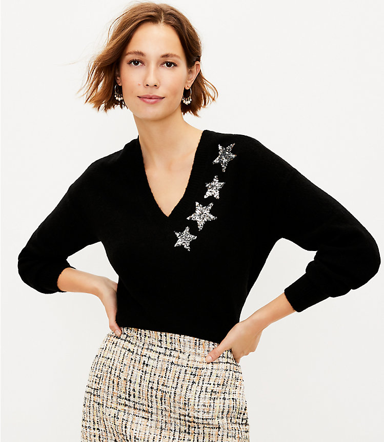 Shimmer Star V-Neck Sweater image number null
