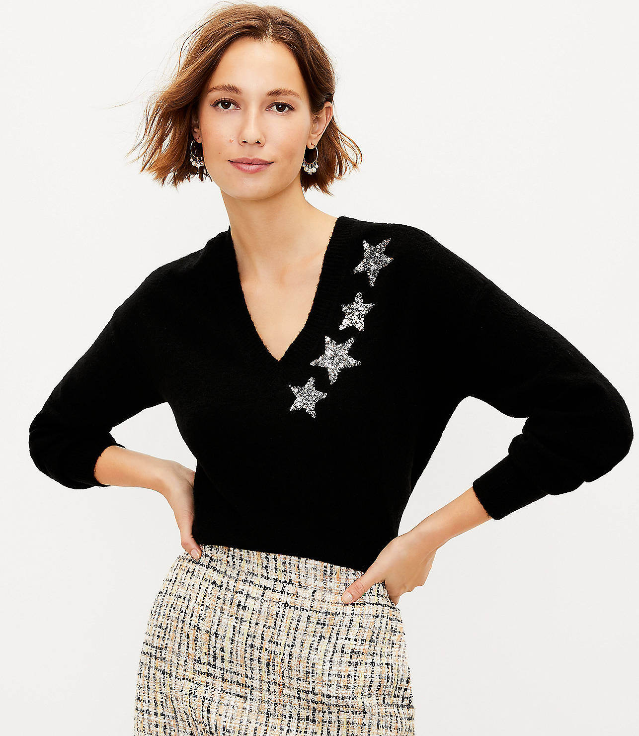Shimmer Star V-Neck Sweater