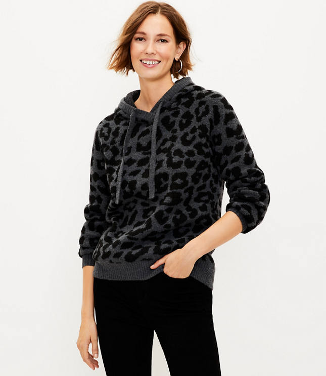 Black leopard 2025 print hoodie