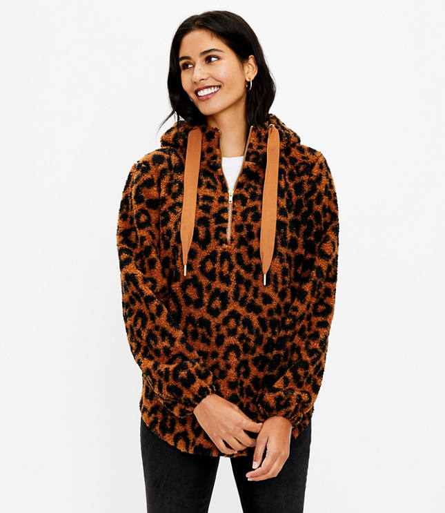 Leopard Print Sherpa Hoodie