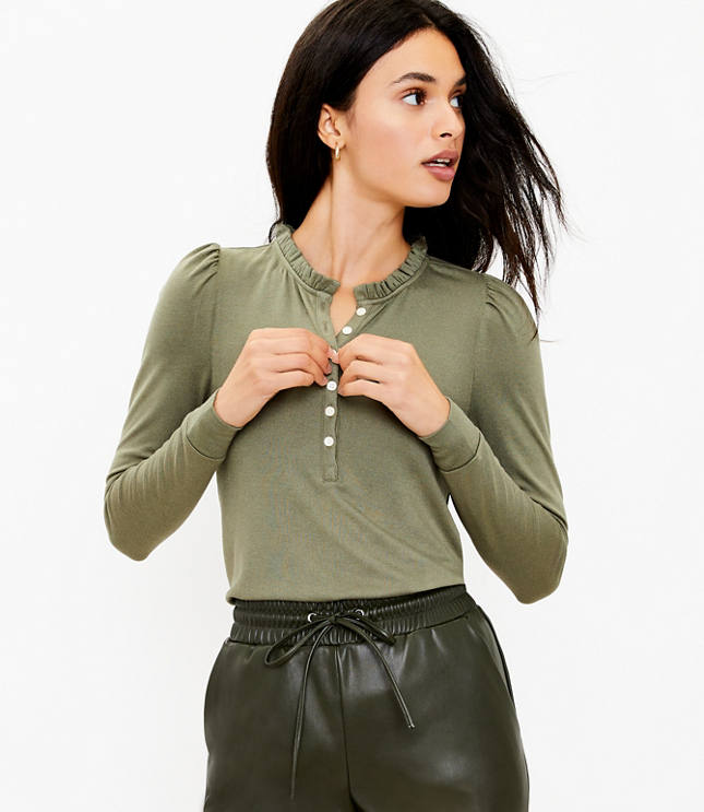 Puff Sleeve Henley Top