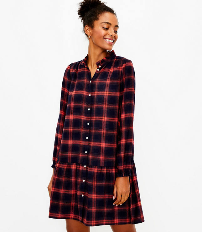 Loft Petite Plaid Drop Waist Shirtdress