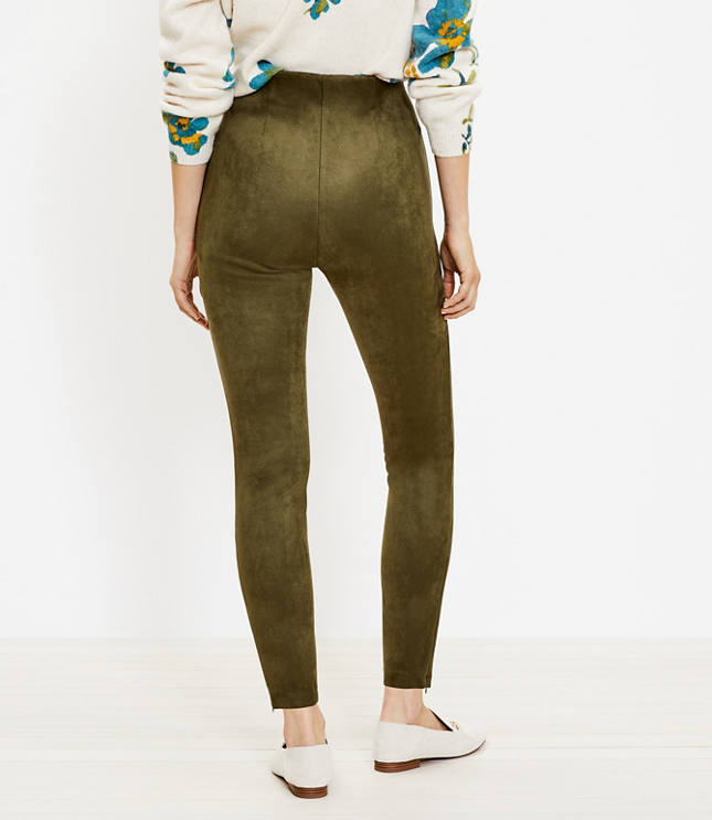 Petite Faux Suede Leggings - Brown/Olive Green