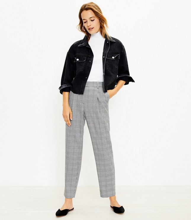 Petite Pull On Tapered Pants in Plaid