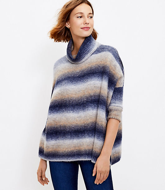 Loft Petite Ombre Turtleneck Poncho Sweater