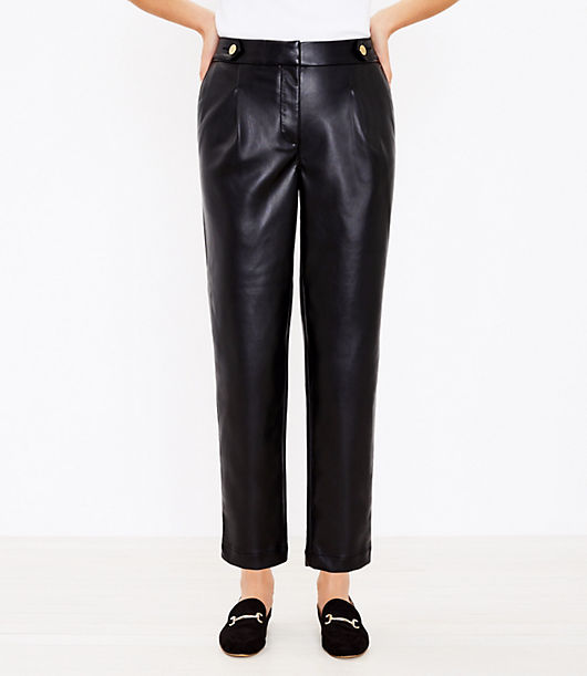 Loft Tall Curvy Button Tab Slim Pants in Faux Leather