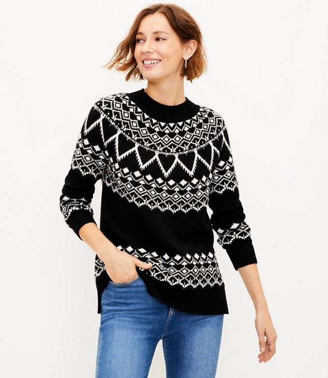 Fair Isle Stripe Textured Sweater - Whisper White