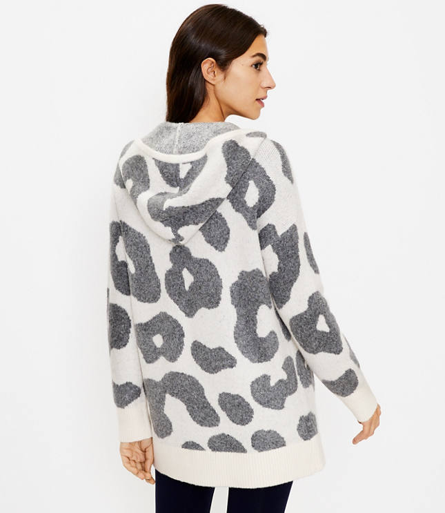 Lou Grey Leopard Print Hooded Pocket Cardigan