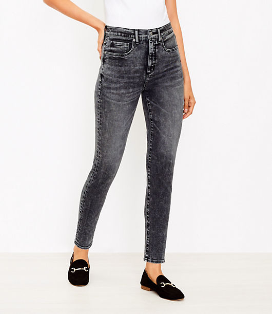 Loft Petite High Rise Skinny Jeans in Washed Black Wash