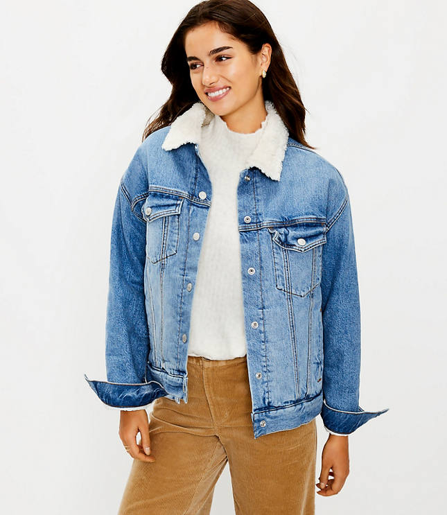 Jean jacket with 2025 sherpa lining womens