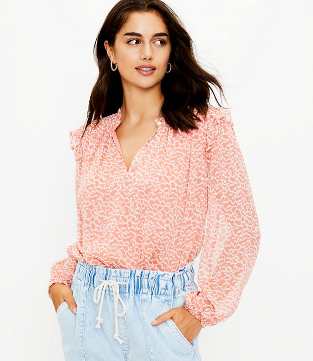 Geo Smocked Shoulder Blouse