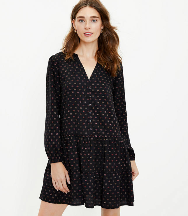 Loft Petite Shimmer Dot Tiered Swing Dress