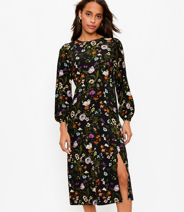 Loft Floral Slit Midi Dress