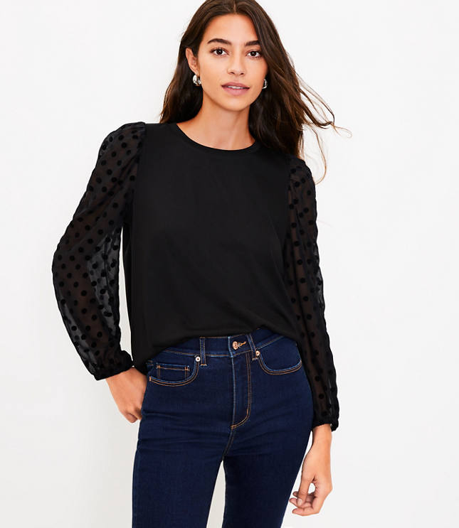 Velvet Dot Mixed Media Top