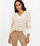 Leopard Print Relaxed V-Neck Sweater carousel Product Image 1