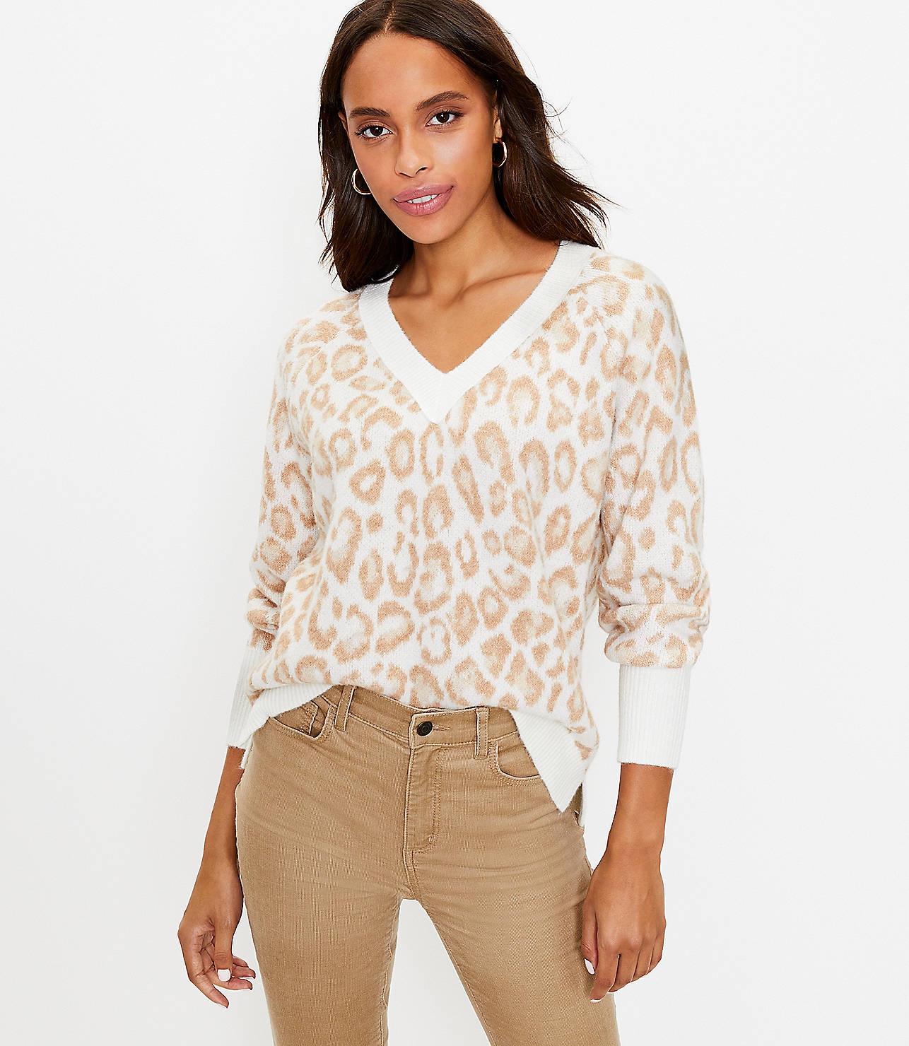 Leopard Print Relaxed V-Neck Sweater