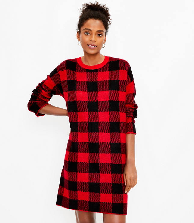 Loft Buffalo Plaid Sweater Dress