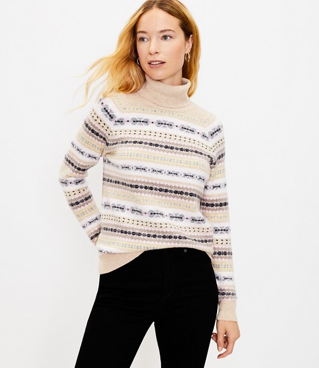 Striped Fair Isle Turtleneck Sweater | LOFT