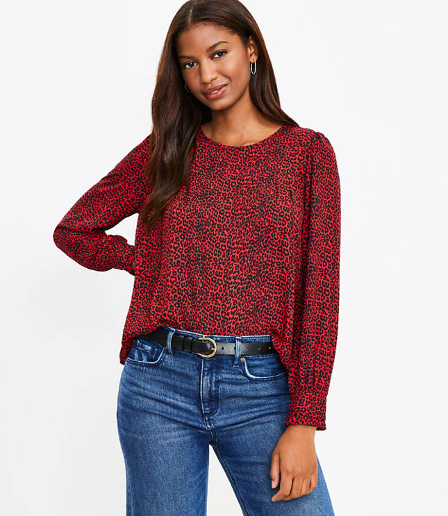 Warehouse red clearance leopard print blouse