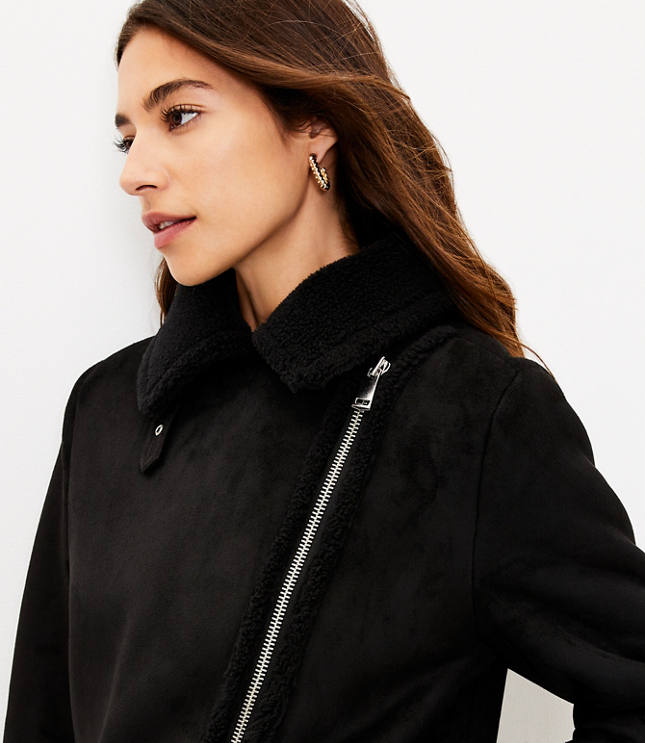 Petite Faux Fur Seam Detail Aviator Jacket