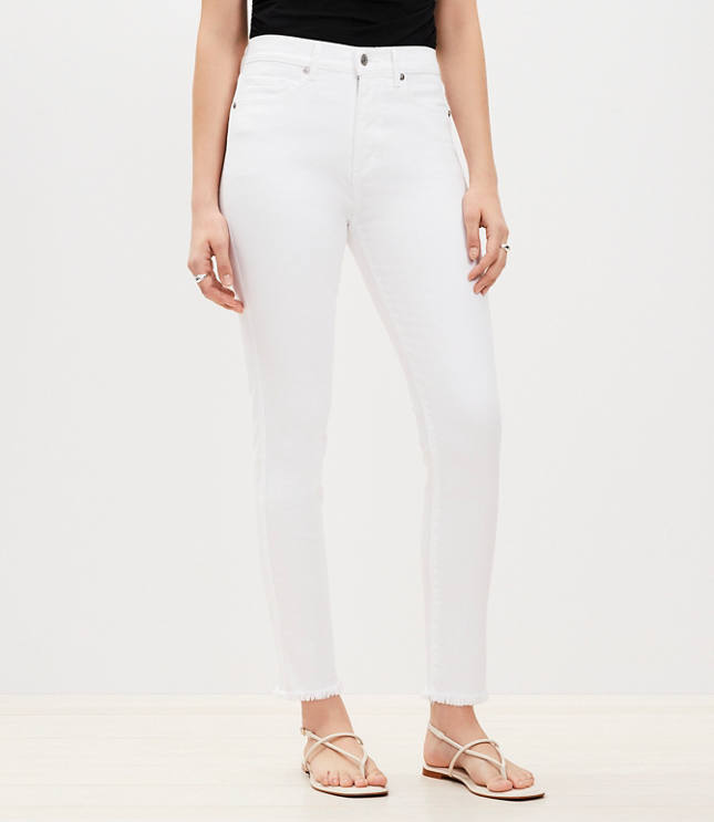 Frayed High Rise Skinny Jeans in White