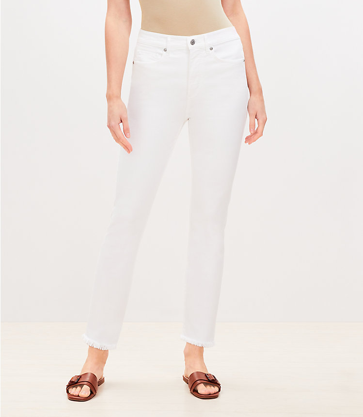 Frayed High Rise Skinny Jeans in White image number 0