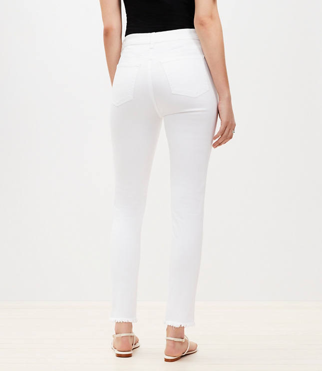 Frayed High Rise Skinny Jeans in White