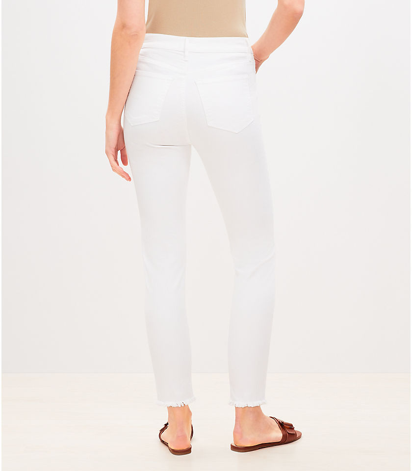 Frayed High Rise Skinny Jeans in White