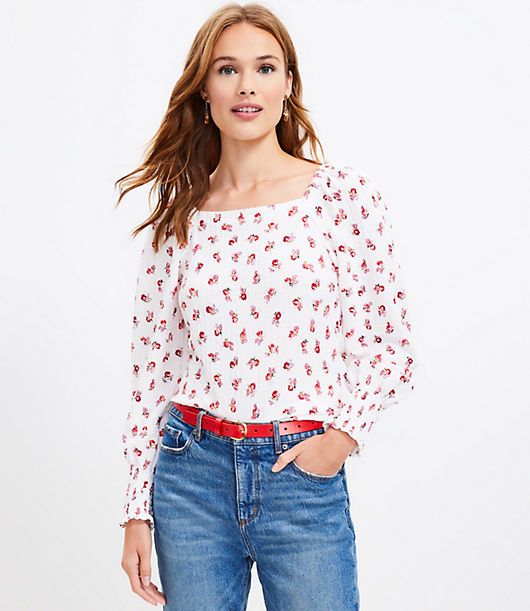 Loft Floral Puff Sleeve Square Neck Top