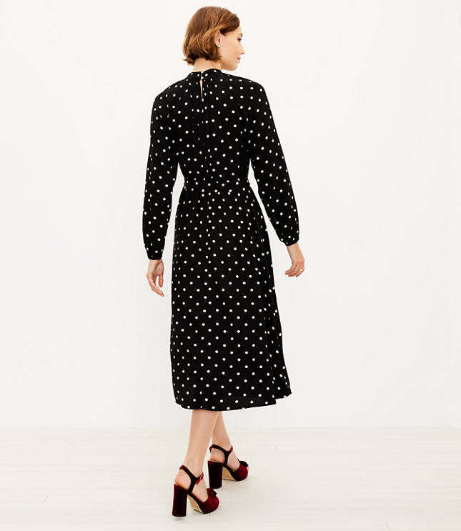 Polka Dot Mock Neck Midi Dress