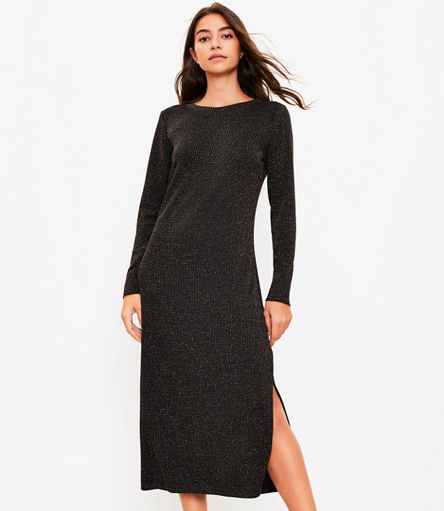 Loft Shimmer Long Sleeve Midi Dress