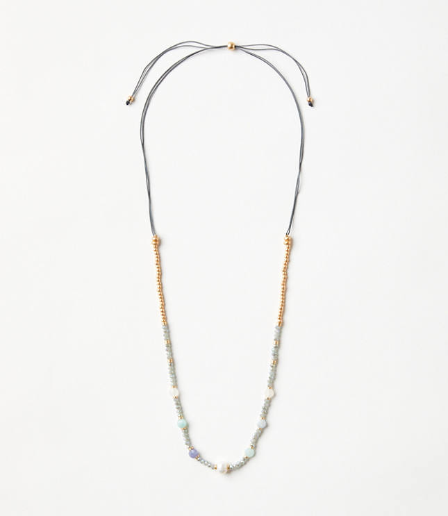 Fabric Pull Tie Beaded Necklace