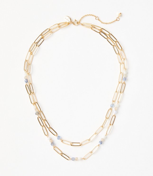 Loft Beaded Chain Double Strand Necklace