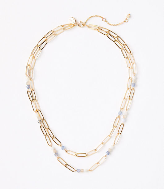 Loft Beaded Chain Double Strand Necklace