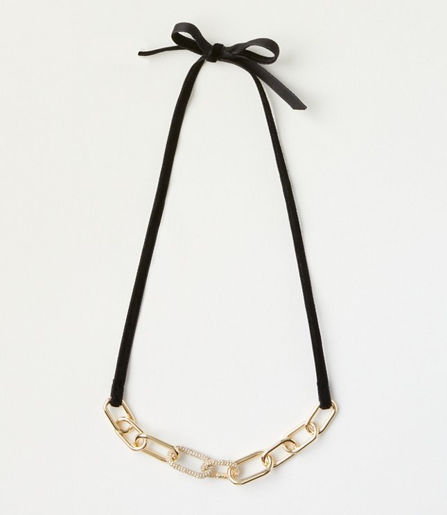 Loft Velvet Fabric Back Chain Link Necklace