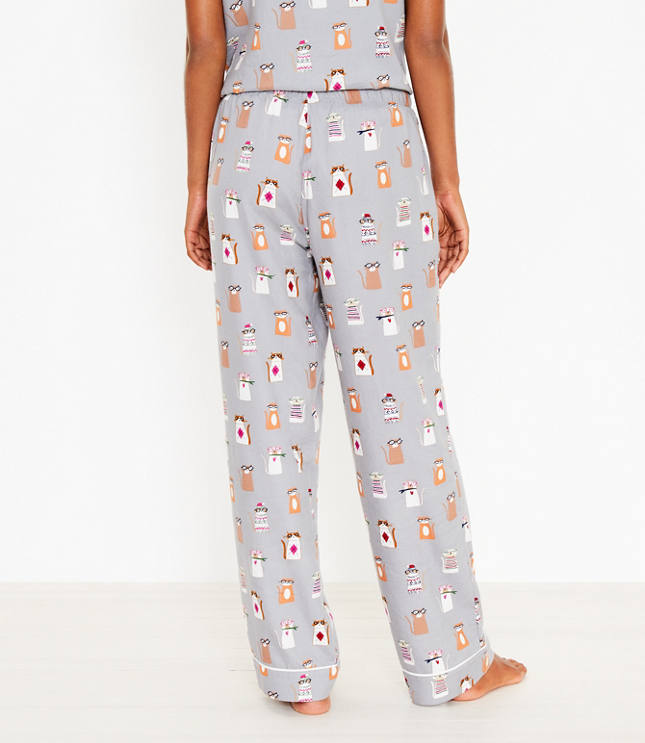 Women's Kitty Cat All Over Print Cotton Knit Pajama Pants with Pockets