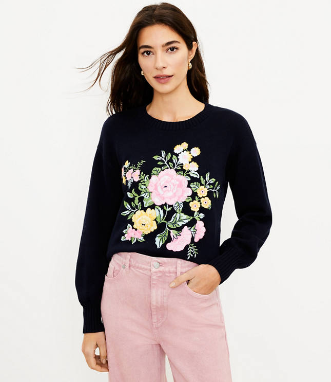 Embroidered shop floral sweater