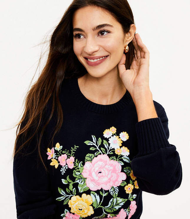 Embroidered floral sweater hotsell