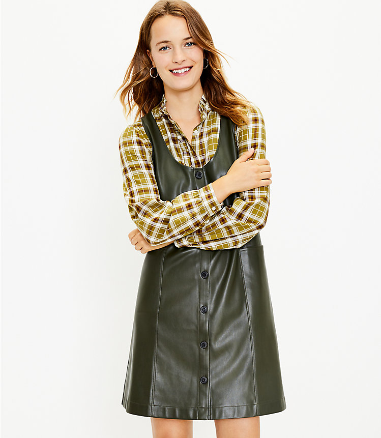 Faux Leather Button Pocket Dress image number 1
