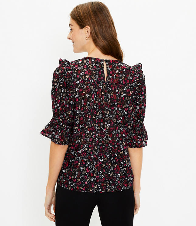 Shimmer Heart Pintucked Puff Sleeve Top