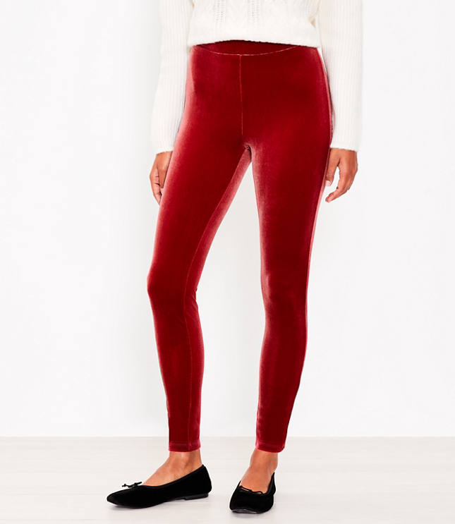 Red Stretch Velvet High Waist Leggings 151908 -  Canada