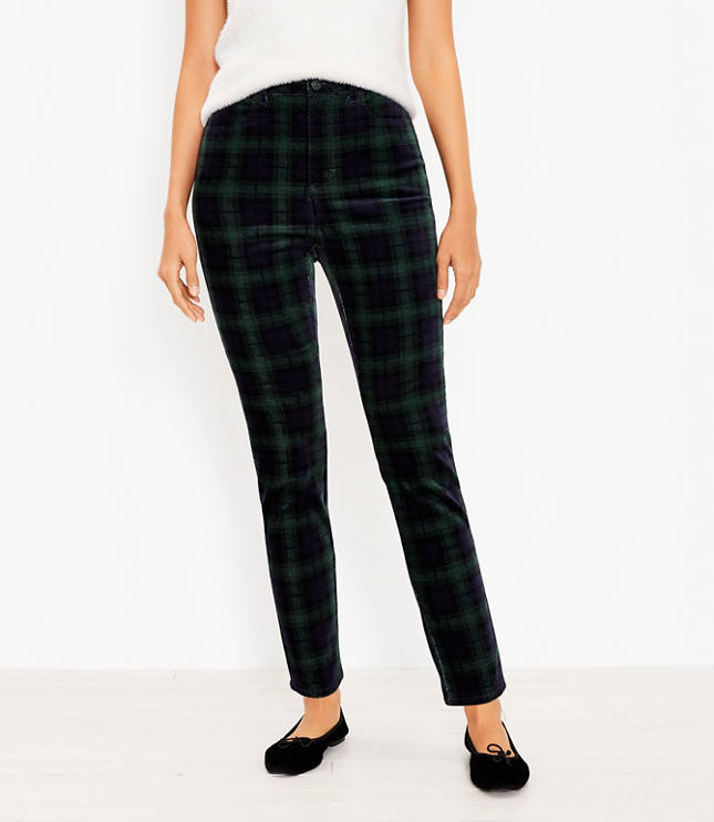 Curvy Plaid Velvet Skinny Pants