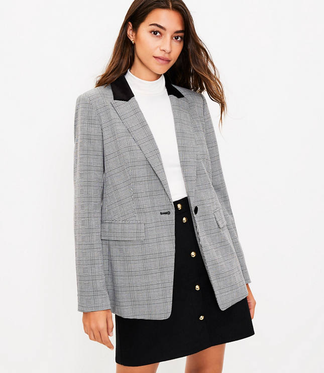 Loft Tall Plaid Velvet Collar Long Modern Blazer