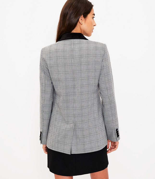 Tall Plaid Velvet Collar Long Modern Blazer