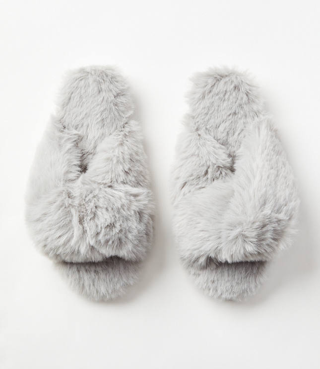 Loft strappy faux fur slippers new arrivals