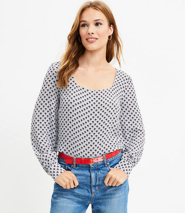 Petite Plaid Cutout Raglan Sleeve Blouse - White/Black Multi