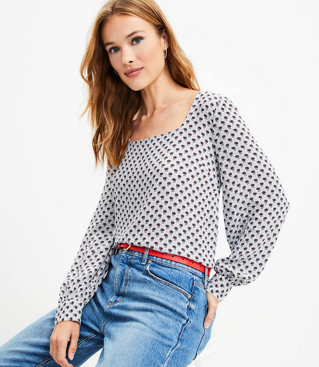 Petite Plaid Cutout Raglan Sleeve Blouse - White/Black Multi