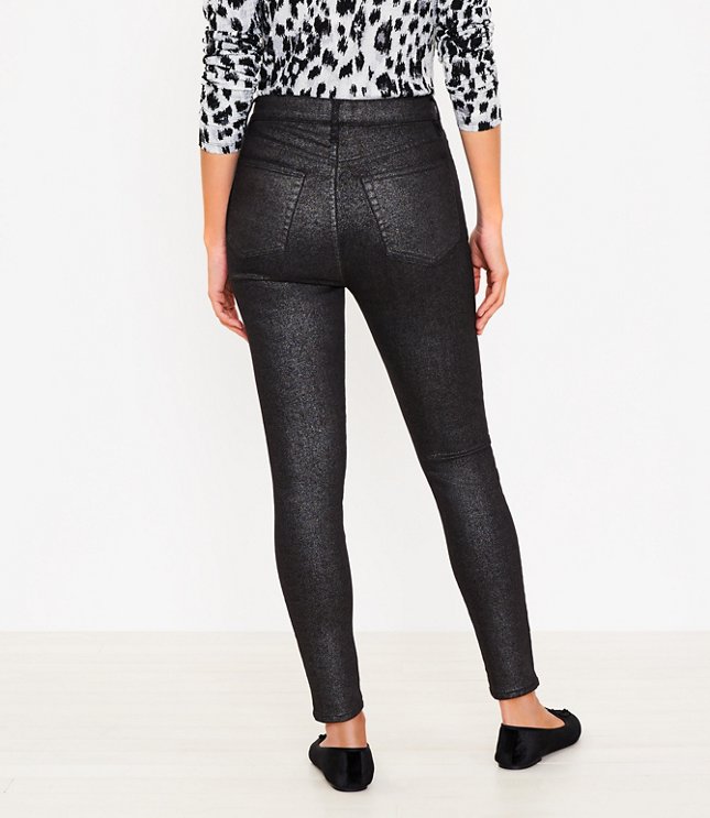 Curvy Shimmer High Rise Skinny Jeans in Black
